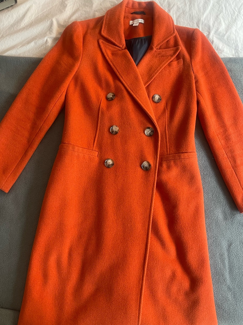 Wool-Blend Double-Breasted Orange Women's Coat